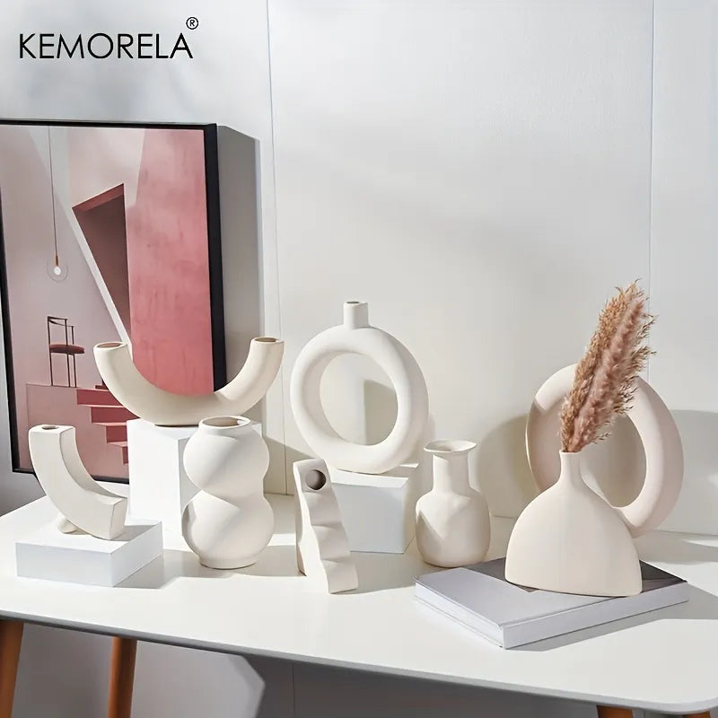 Jarrón de Cerámica Nórdico con Forma de Dona – Decoración para Sala y Hogar
