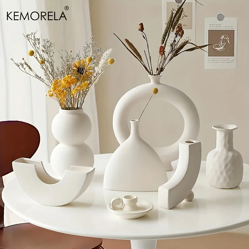 Jarrón de Cerámica Nórdico con Forma de Dona – Decoración para Sala y Hogar