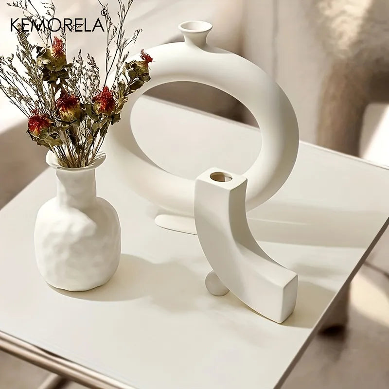 Jarrón de Cerámica Nórdico con Forma de Dona – Decoración para Sala y Hogar