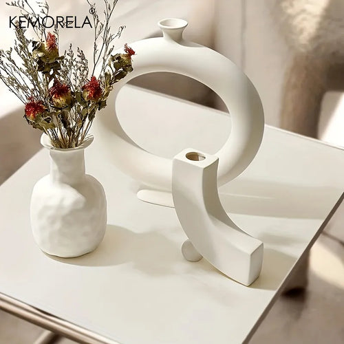 Jarrón de Cerámica Nórdico con Forma de Dona – Decoración para Sala y Hogar