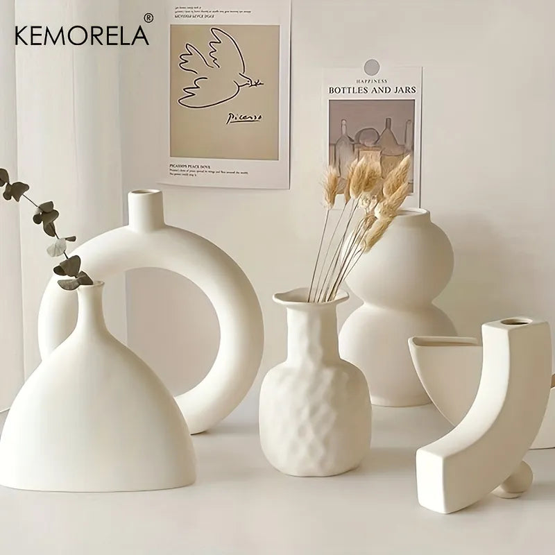 Jarrón de Cerámica Nórdico con Forma de Dona – Decoración para Sala y Hogar