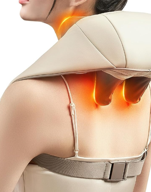 Masajeador shiatsu de cuello y espalda de Casa Serena en uso, con calor sobre los hombros